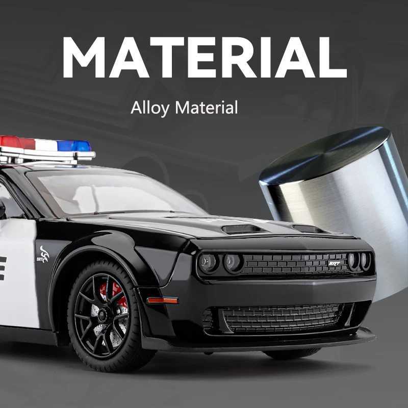 124 Simulated Dodge Hellcat Police Car Model Sound And Light Pull-Back Toy Car Metal Sports Car Boys Collection Ornaments Gift J251129