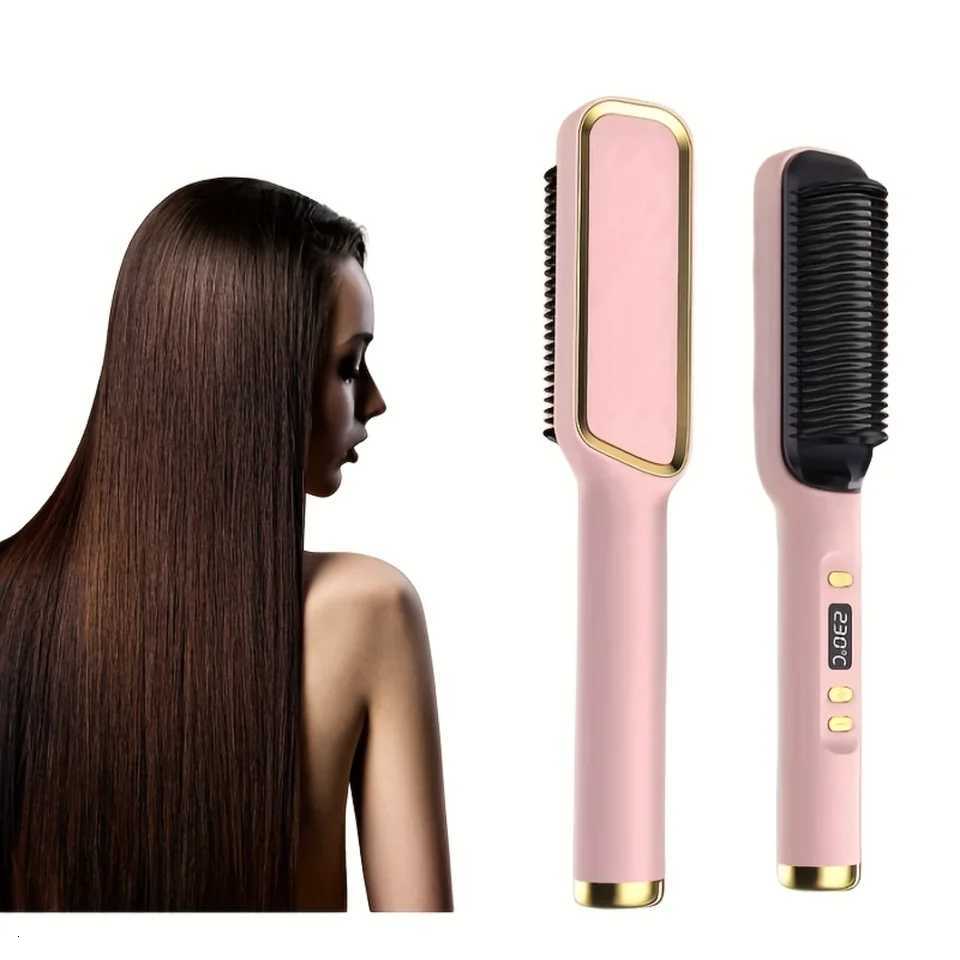 Experience Salon Quality Sleek Versatile 2-in-1 Ceramic Hair Styler - Curl Straighten with One Hot Comb Anti-Scald PowerT251129