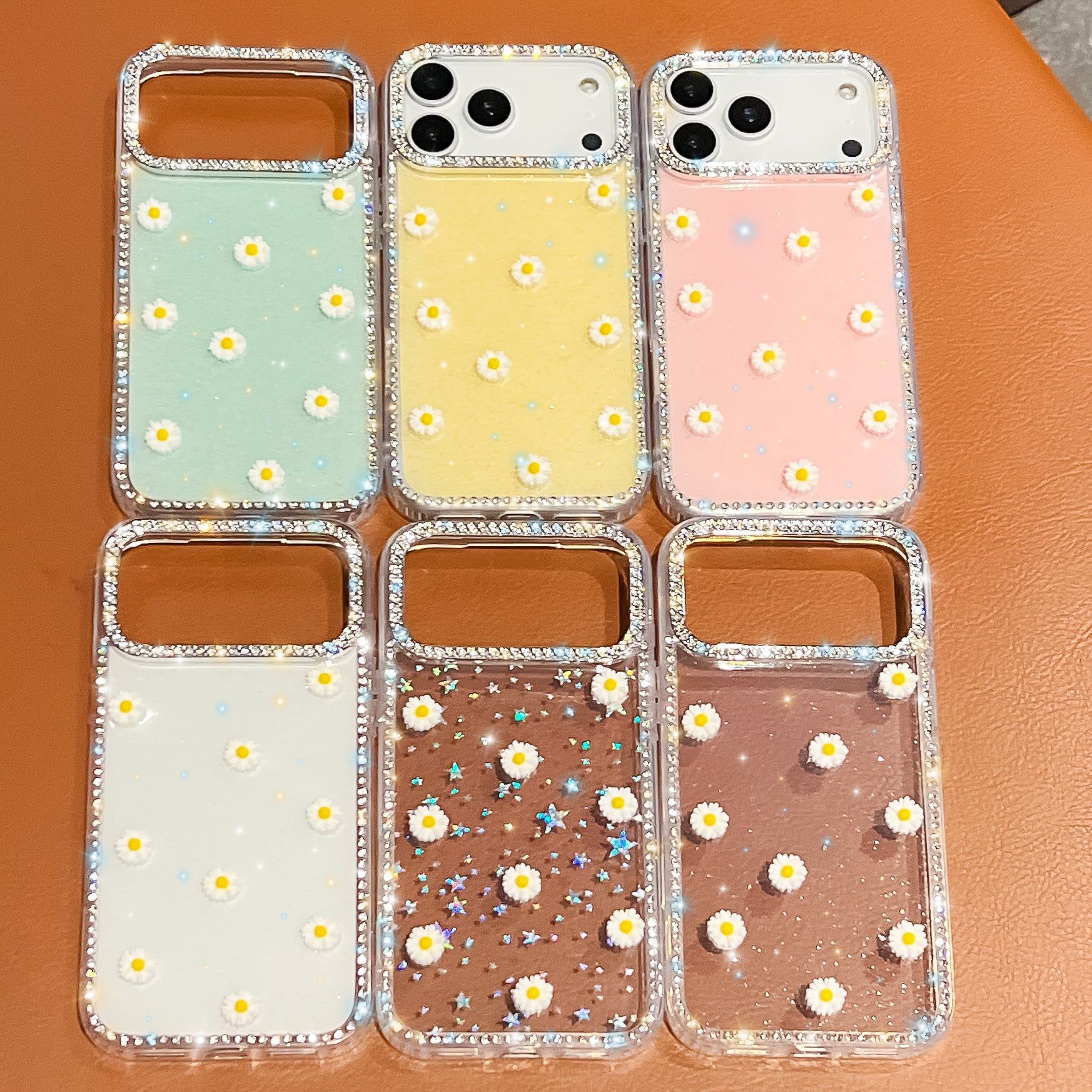 Small Daisy Phone Case iPhone 17 Pro Max Luxurious Sparkling Compatible Diamond Glitter Transparent Case with Apple 16/15/14 Pro