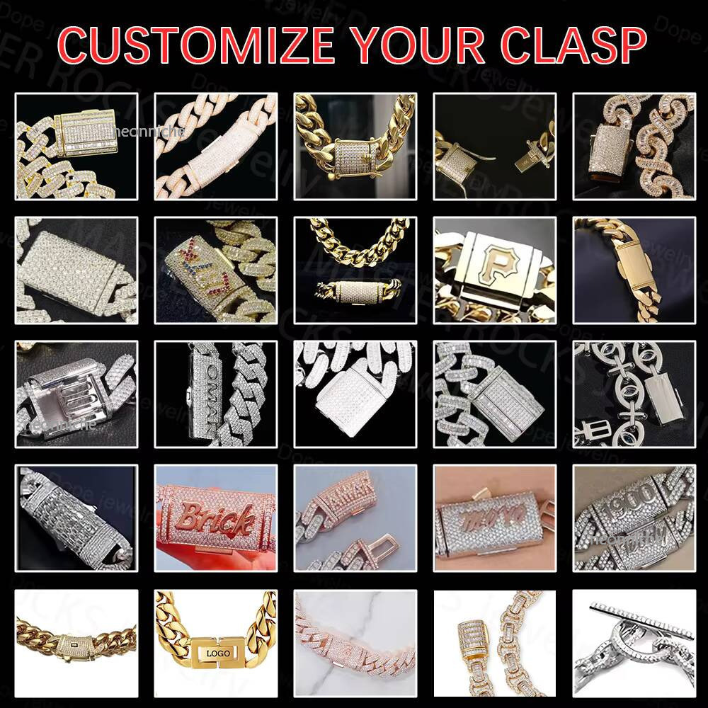 Hiphop 20mm 4 Rows Borderless Sier Iced Out Buss Down Miami Moissanite Cuban Chain