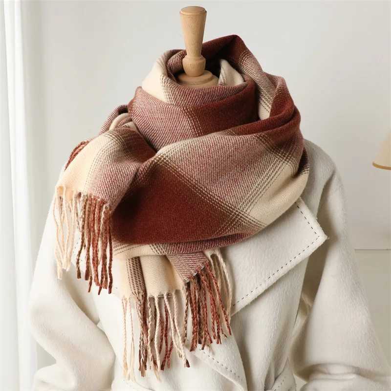 High Quality Winter Women Warm Plaid Scarf Imitation Cashmere Thicken Shawl Outdoor Travel Neckerchief FoulardJ251129