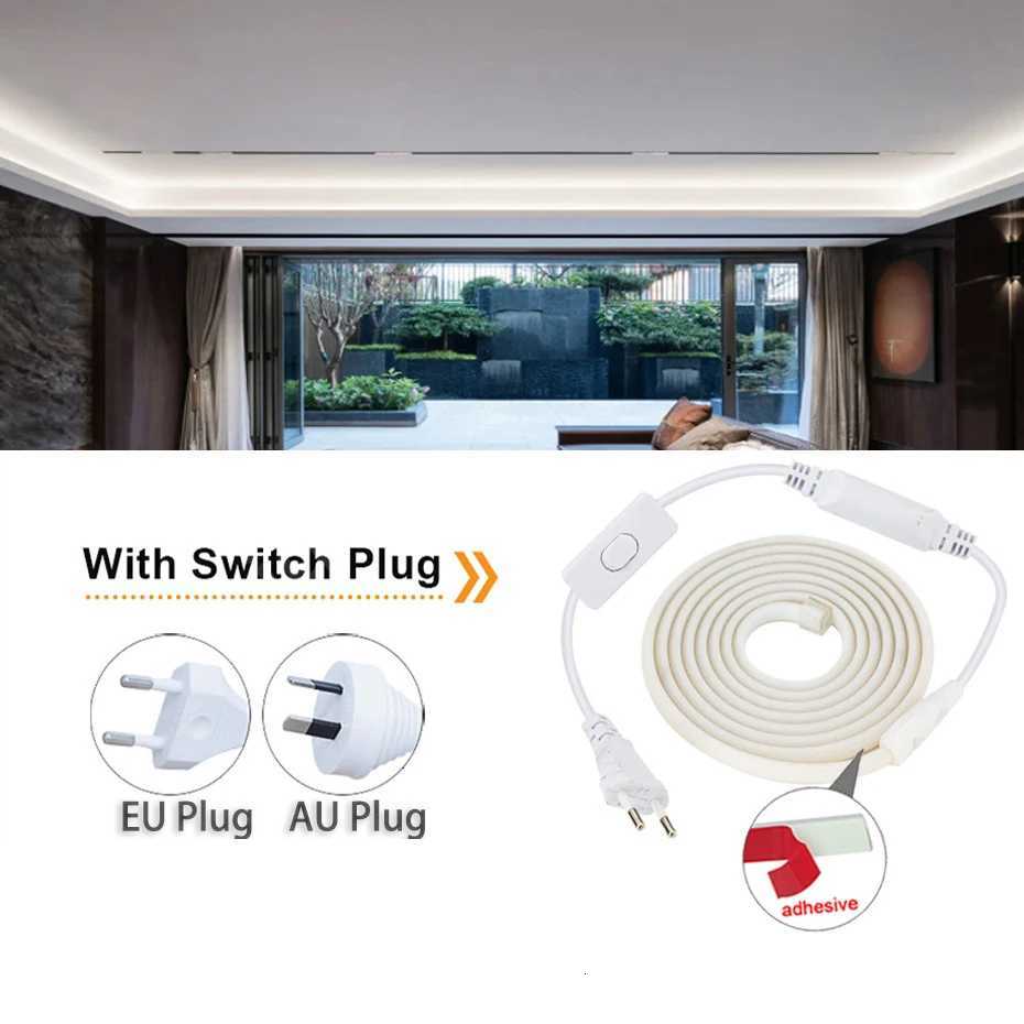 AC 220V COB LED Strip 288LEDs/m Super Bright Flexible Tape IP65 Waterproof with EU AU Switch Plug for Home Garden Lighting M251129