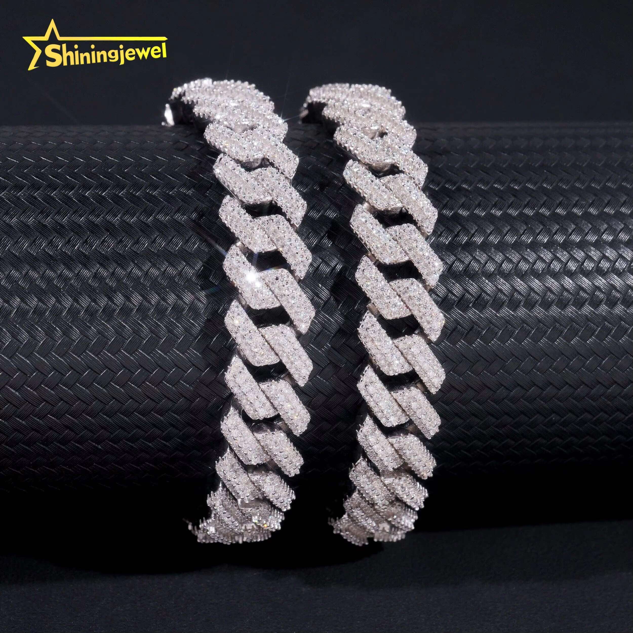 New Design 12.5MM Width Moissanite Cuban Bracelet Hip Hop Jewelry Custom Iced Out Moon Style Moissanite Bracelet for Men