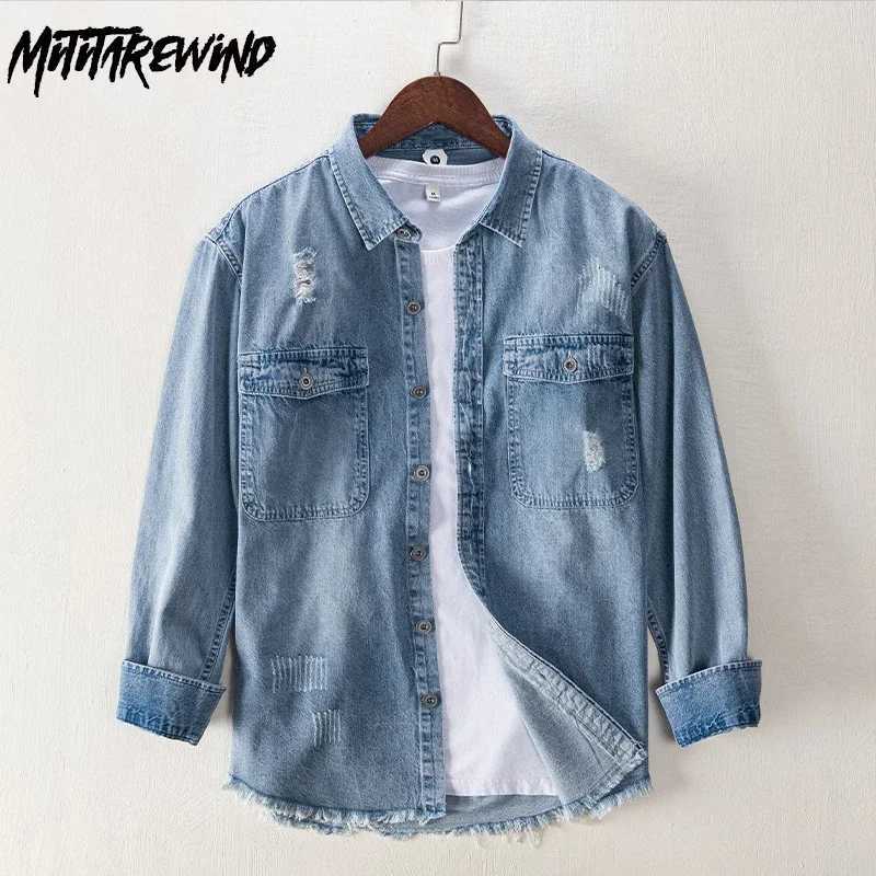 Camicia Di Jeans A Maniche Lunghe Primavera Autunno Uomo Streetwear Camicia Di …