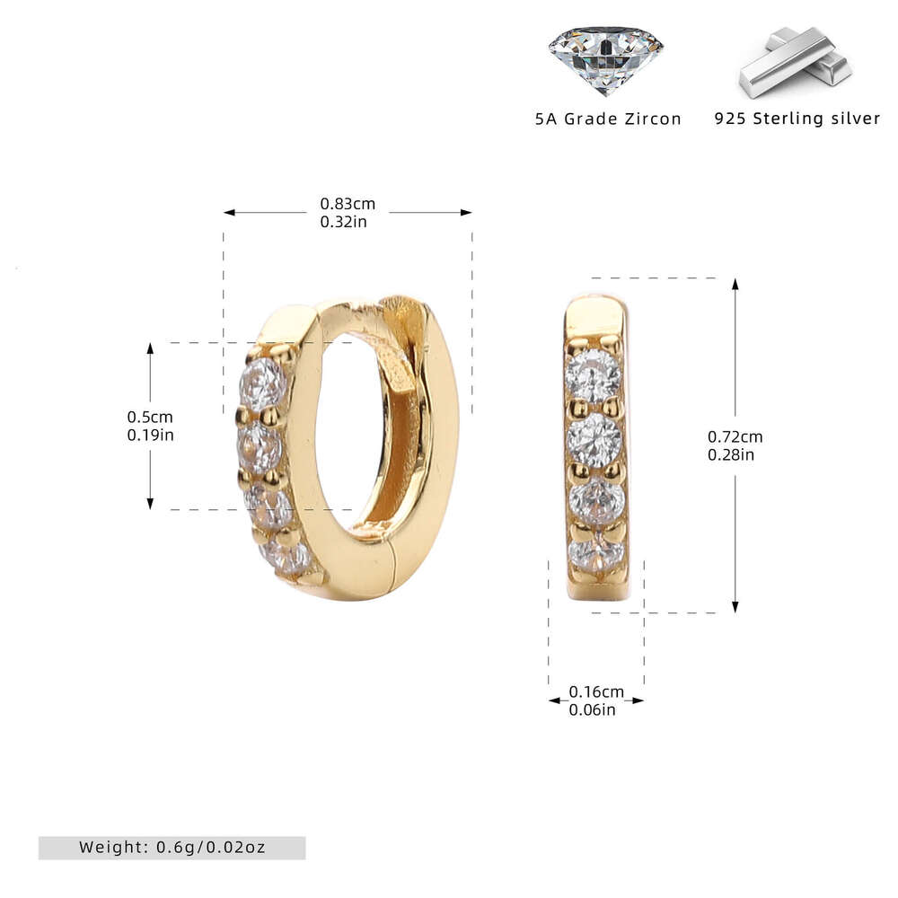 S Pure Sier with Zircon Basic Round Earrings Classic Ear Bone Buckle