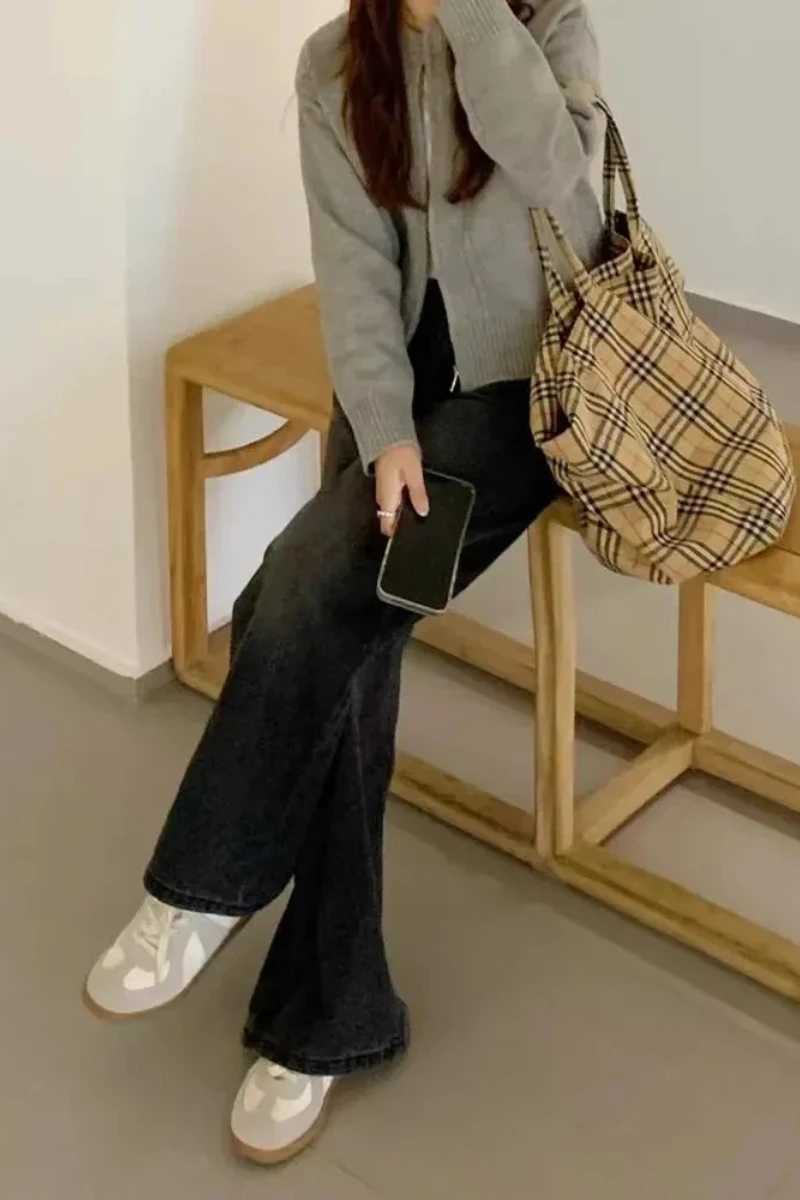 Y2k Jeans Women Jeans Black Washed Wide Leg High Waist Loose Fit Winter New Arrival Trousers Slimming Drape Straight Long Pants M260310