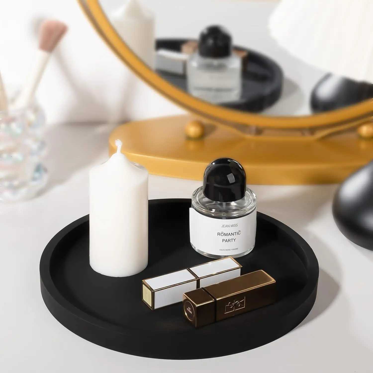 Silicone Bathroom Tray Round Vanity Tray Decorative Soap Holder Kitchen Countertop Organizer Coffee Table Decor for Candle Y251129