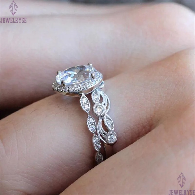 New Arrival Vintage Fashion Jewelry 925 Sterling Silver Rose Gold Fill Oval Cut White Topaz CZ Diamond Women Wedding Bridal Ring Set Gift