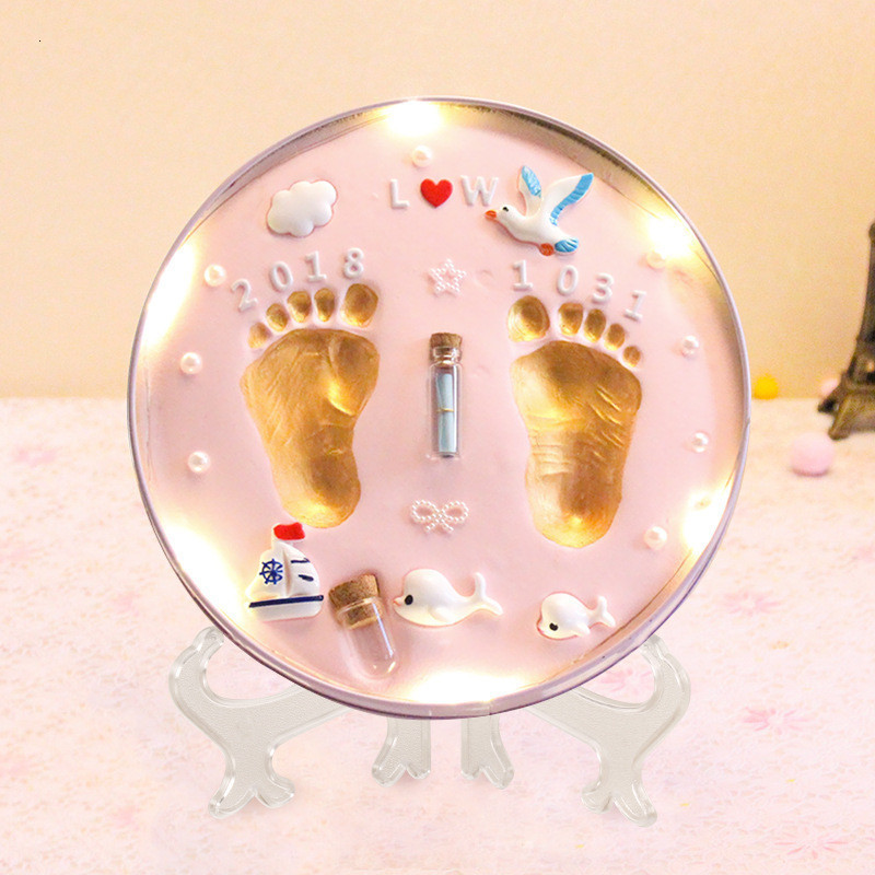 Newborn Hand and Foot Prints Mud Fetus Hair Souvenir DIY Baby Hand and Foot Prints Hundred Days Full Moon Year Old Gift 211028