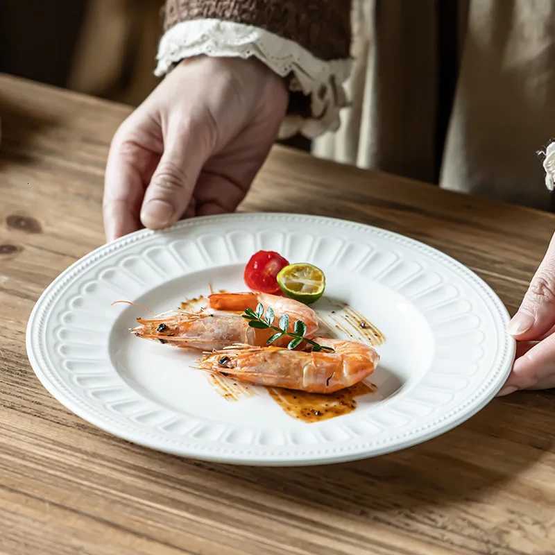 Luxury 82Inch Ceramic Shallow Plate Japanese Premium Ceramic White Plate Household Vegetable Round Dish Tableware Western Tray Y251129