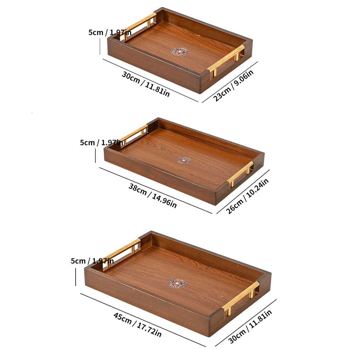 Rustic Solid Wood Rectangle Ottoman Tray with Gold Handles - Durable Home Decor Food Tray for Coffee Table Kitchen 177x118 Y251129