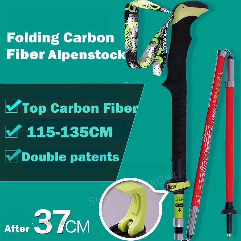 Pioneer Carbon Fiber Walking Sticks Folding Trekking Poles Ultralight Alpenstocks For Outdoor Camping Hiking Trail Running X251128
