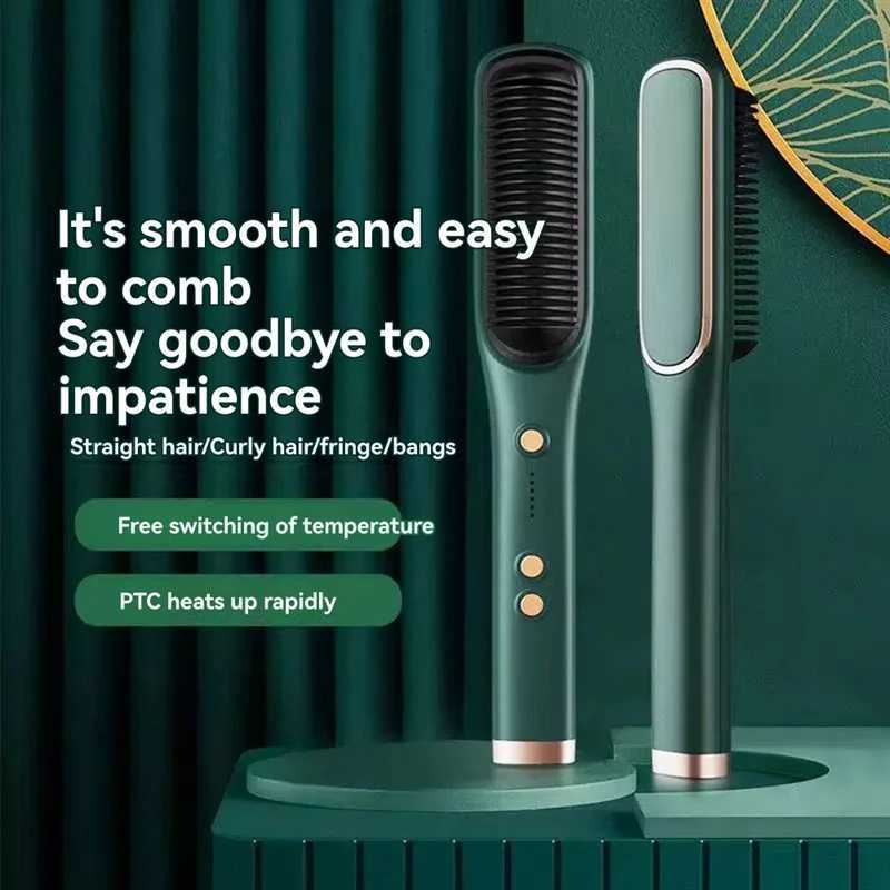 A74G-Electric Curling Comb Dual-Purpose Negative Straightening Comb Hair-Safe Inward Curling Iron EU PlugT251129