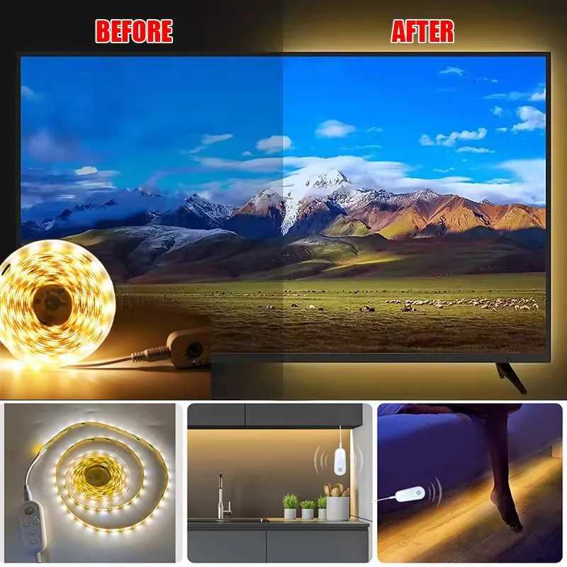5V USB 2835 LED Strip Light - Touch Sensor Dimmable Flexible Tape for Mirror Cabinet Stair Decor Lighting M251129