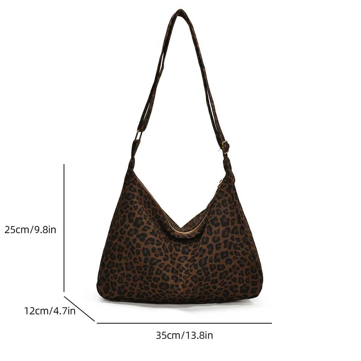Trendy Casual Soft Textile Womens Shoulder Bag Large Capacity Leopard Print Female Retro Crossbody Bag For Commute OutingsXJ250512