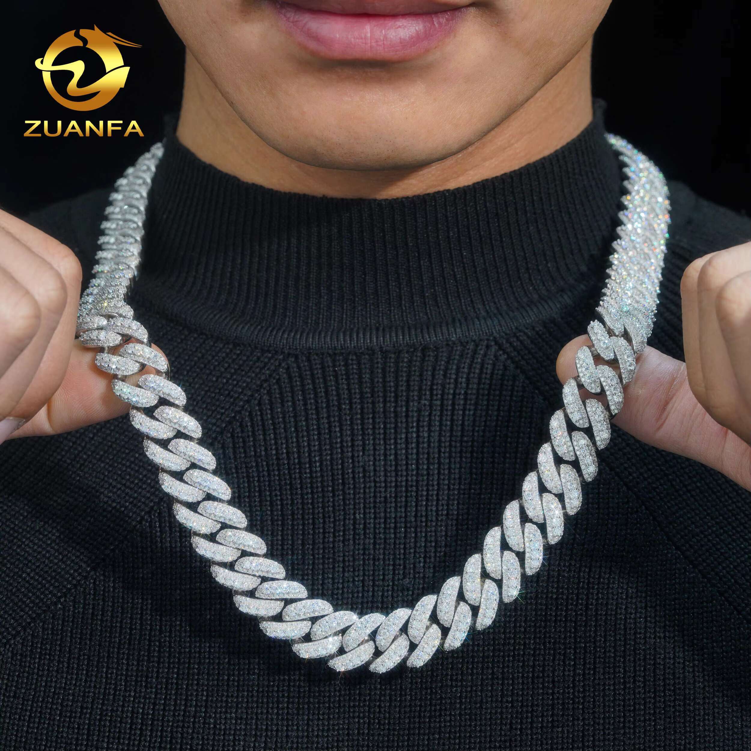 Zunfa Jewelry GRA Certificate Passed Diamond Tester 16mm Moon Shape Vvs Moissanite Cuban Link Chain Rapper Hip Hop Necklace