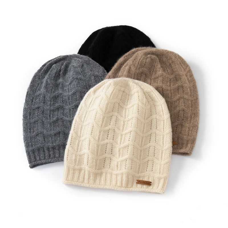 Womens 100 Pure Cashmere Knit Beanie Hat Wavy Lace Pattern Winter Warm Soft Cozy Casual Cap for Cold WeatherXJ251129