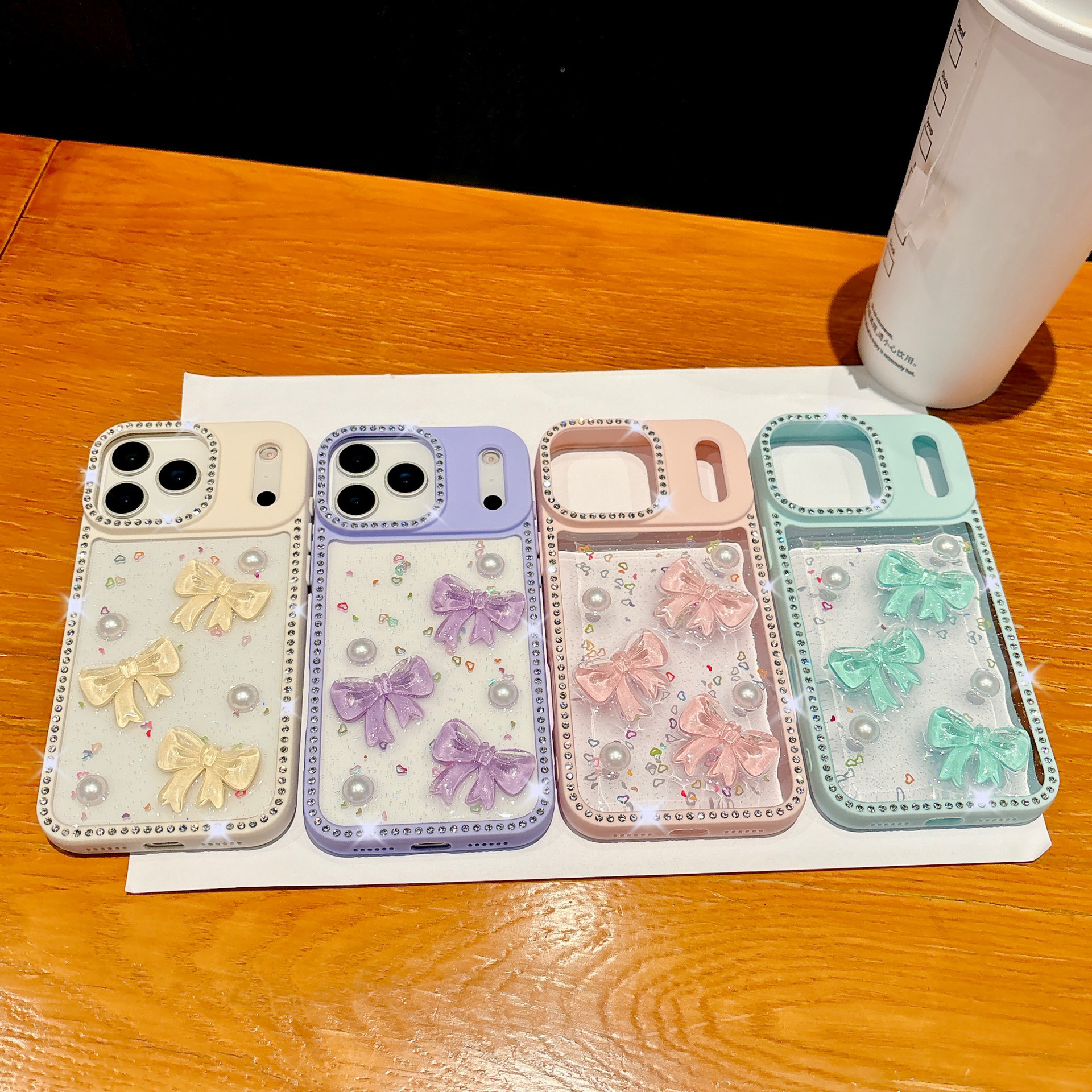 Transparent Bowknot Phone Case Suitable iPhone 17 Pro Max Edge Drill Glitter for Apple16/15 Protective Case
