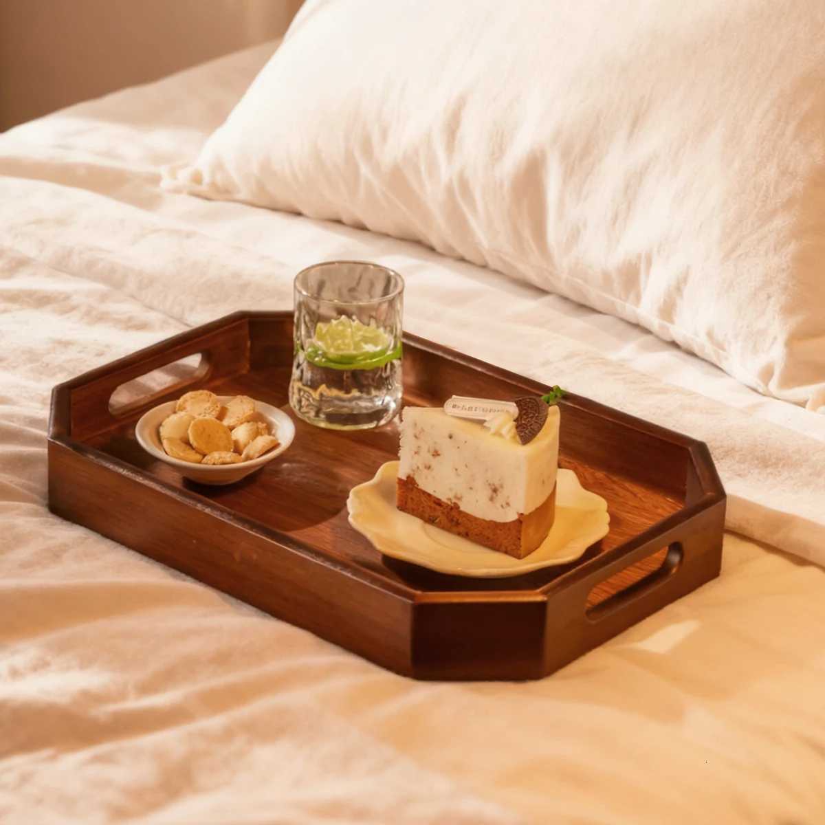 1pc Solid Wood Storage Tray With Hollow Handle For Living Rooms Bedrooms Sofas And Outdoor Activities Y251129