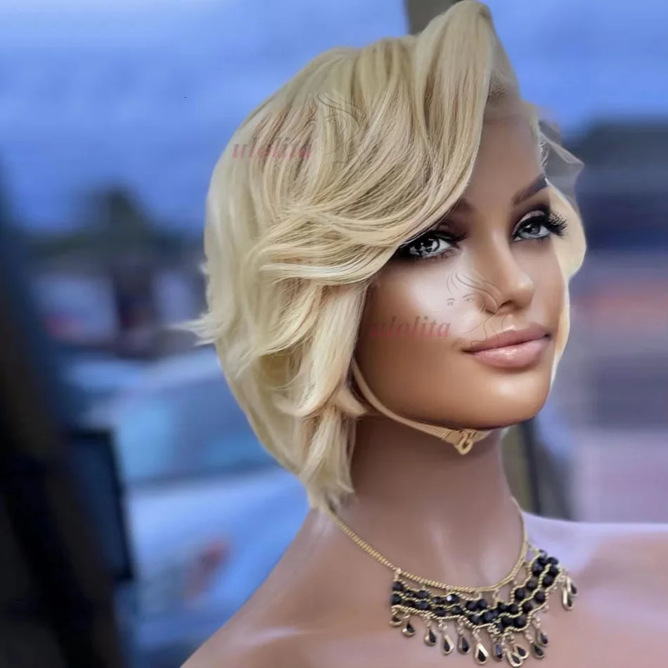 Pixie Cut Wig Brazilian 613 blonde Straight Side Part Wig 13x4 Short Bob HD Transparent Lace Front Human Hair Wig For Women 251129