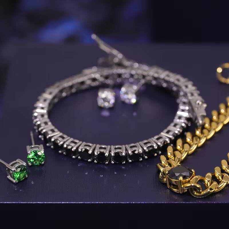 European American Hip Hop Stainless Steel Zircon Bracelet New INS Explosion Effect Multi-Specification Tennis Fashion Bracelet