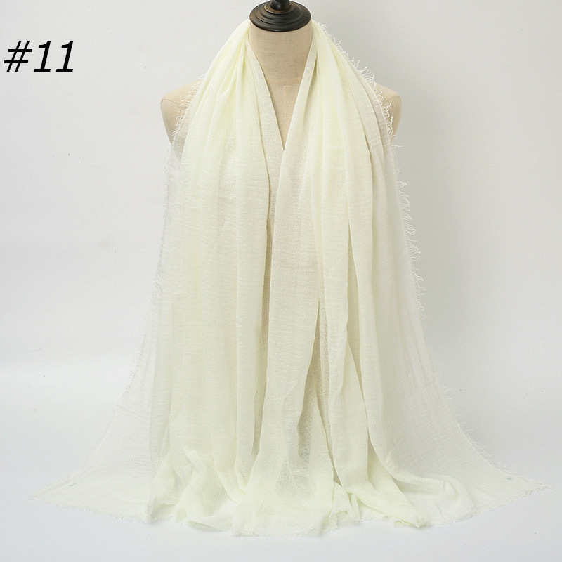 K566 New style pleated solid color cotton solid color scarf Cotton and linen feel fur edge large size ladies headscarf scarf wholesale