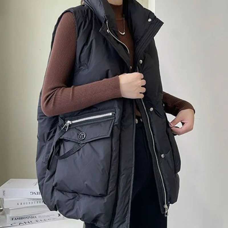 Women Warm Casual Sleeveless Vest Coats Zipper Large Pocket Stand Collar Cotton-Padded Jackets Waistcoat Thicken Parkas JacketT251129