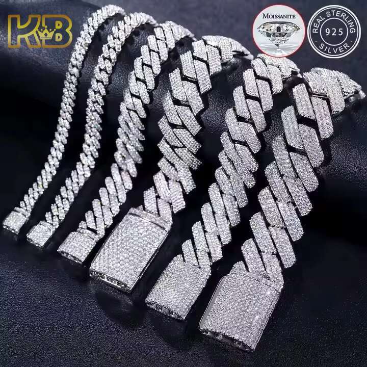 Iced Out Cuban link Bracelet 6mm-12mm 925 Sterling Silver with Gold VVS Moissanite Passes Diamond Tester Hip Hop Bling Jewelry
