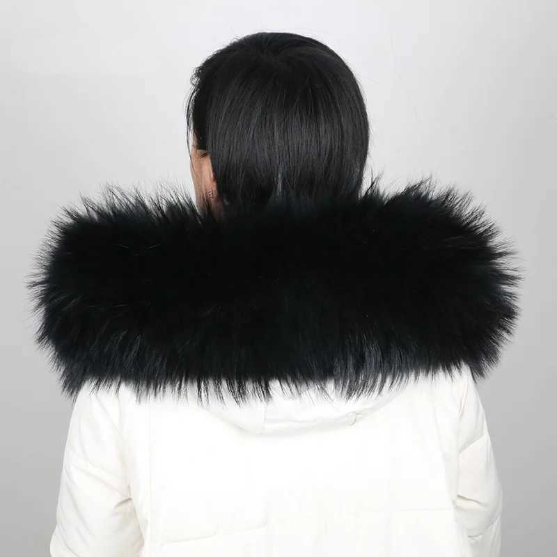 100 Real Fur Collar Luxury Warm Natural Raccoon Fur Scarf Women Genuine Fur Collar Scarves Large Fur Shawl Male Jacket CoatJ251129