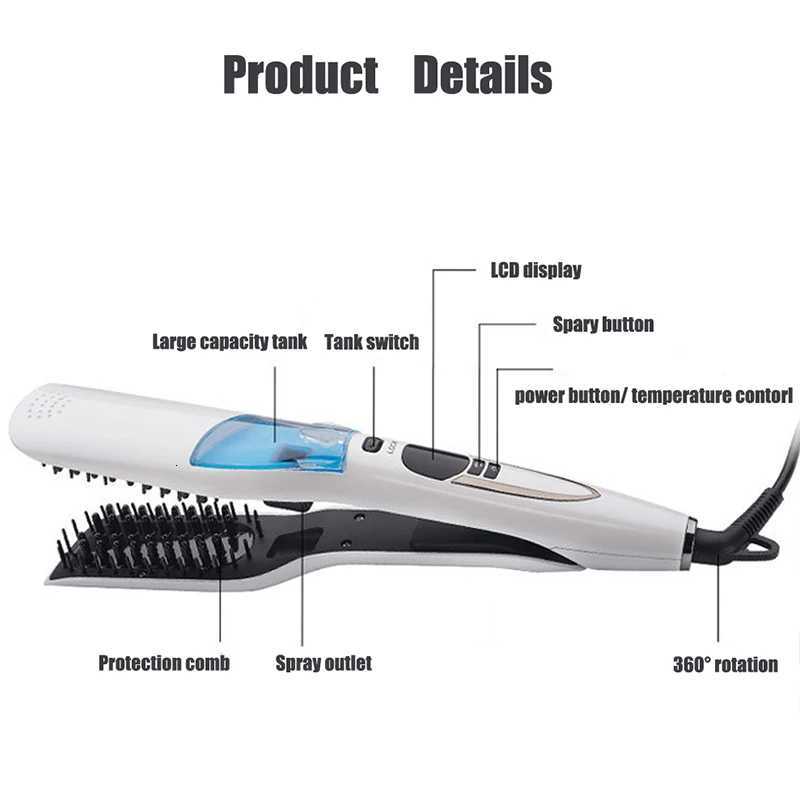 2025 Professional Steam Hair Straightening Comb Ceramic LCD Display Steam Straightener Electrical Hair Straightener CombT251129