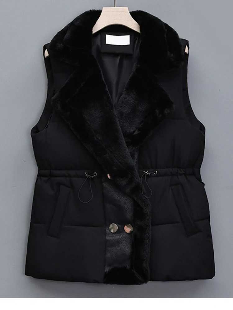 Autumn Winter Womens New Down Cotton-Padded Vests Jackets Sleeveless Female Turn-down Collar Outerwear Thicken Warm WaistcoatT251129