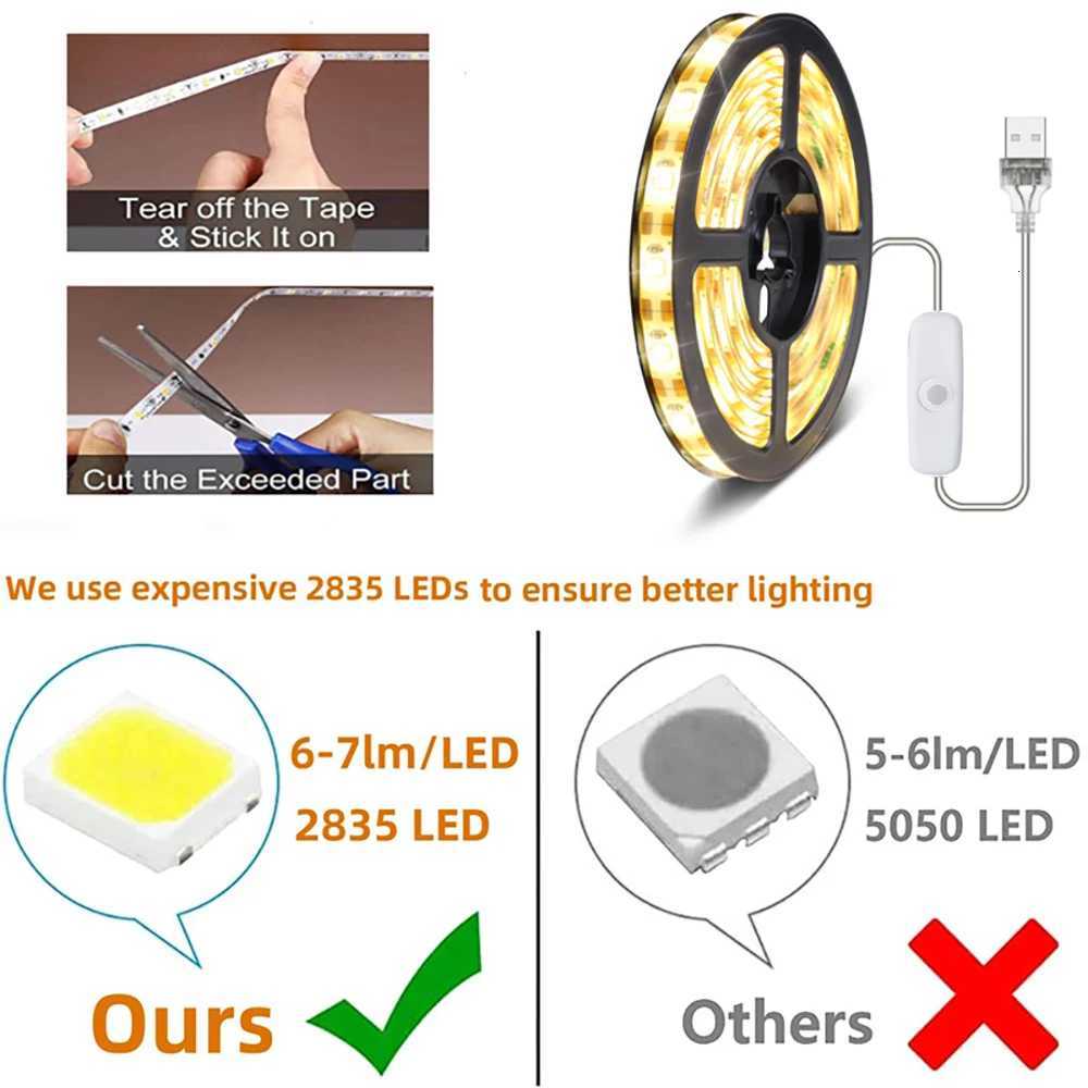 5V USB LED Strips SMD2835 White Warm Under Cabinet Lights Strip TV Background Lighting Tape Home Decor LED Flexible Ribbon Tape M251129