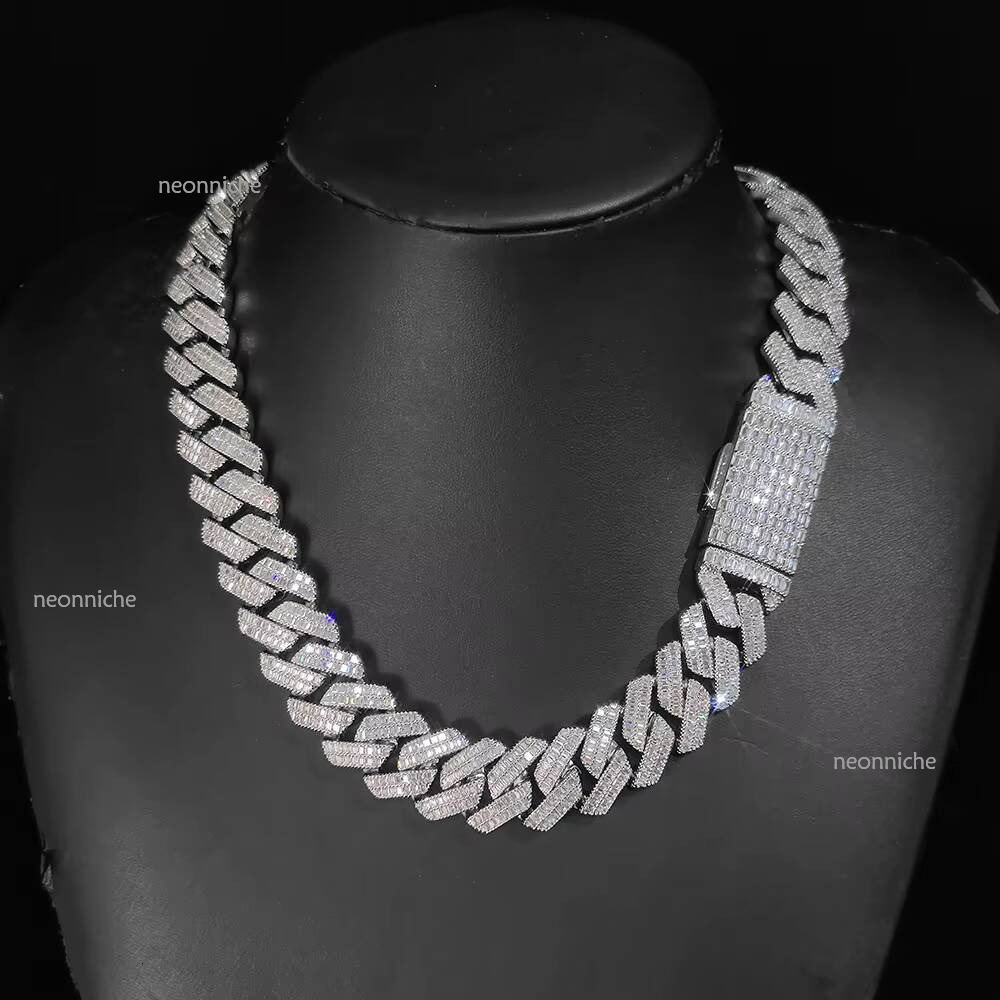 Customized 20mm 2 Rows Baguette CZ Dia Iced Out Miami Cuban Link Chain bracelet Bling Brass Hip Hop Jewelry Necklace