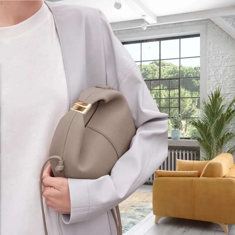 Bento Women's Bag, French Niche Cowhide Single Shoulder Crossbody Commuting Hand-Held Dumpling Bag