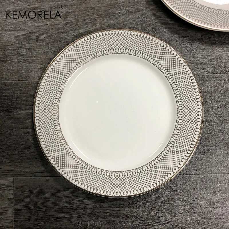 Luxury Gold Rim Ceramic Plate European Luxury Platter Nordic Dinner Set Fruit Salad Dinnerware Dessert Steak Tray He Decor Cute Plate Y251129