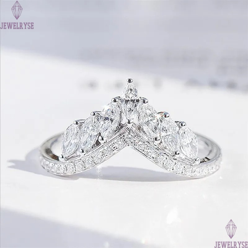 Size 6-10 Luxury Jewelry Real 925 Sterling Silver Crown Ring Full Marquise Cut White Topaz CZ Diamond Moissanite Women Wedding Band Ring