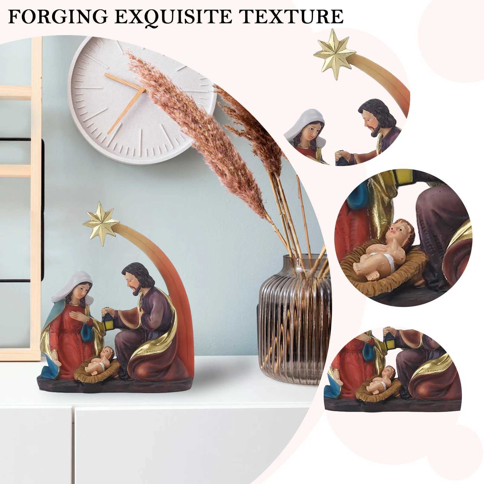 Resin Jesus Nativity Figurine Desktop Ornament Family Nativity Scptures Handicrafts Christmas Gift He Decor for Living Ro H251129