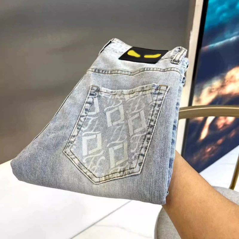 Men's Jeans Fashion 2025 Luxury Embroidery Denim Pants Slim Fit Stretchable Printing Jeans Trousers
