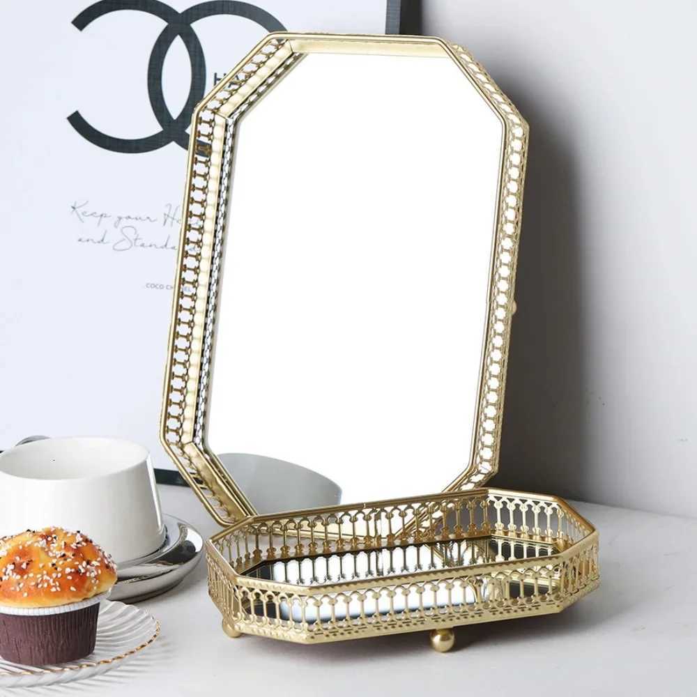 European-style Metal Mirror Rectangular Tray Household Living Room Kitchen with Handle Fruit Tray Tea Tray Ornaments Y251129