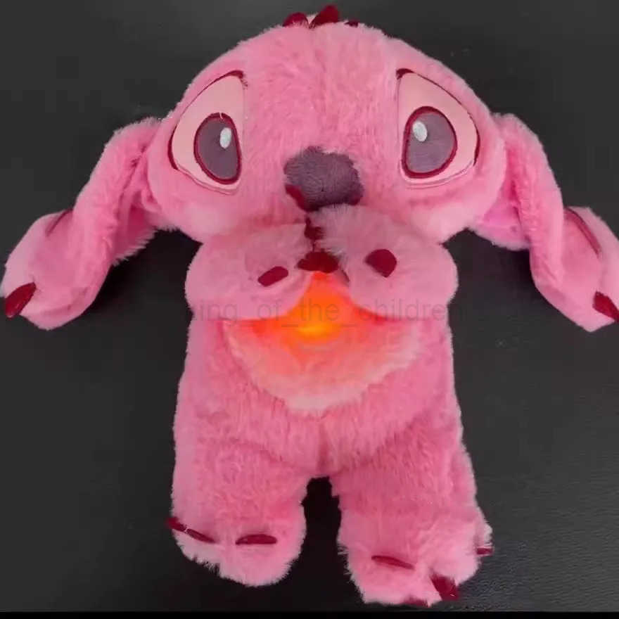 Disney New Lilo Stitch Plush Doll Breathing Children Peluche Kawaii Soothes Toy Animation Baby Music Light Sleep Toy Pink Stitching Childrens Gift W25