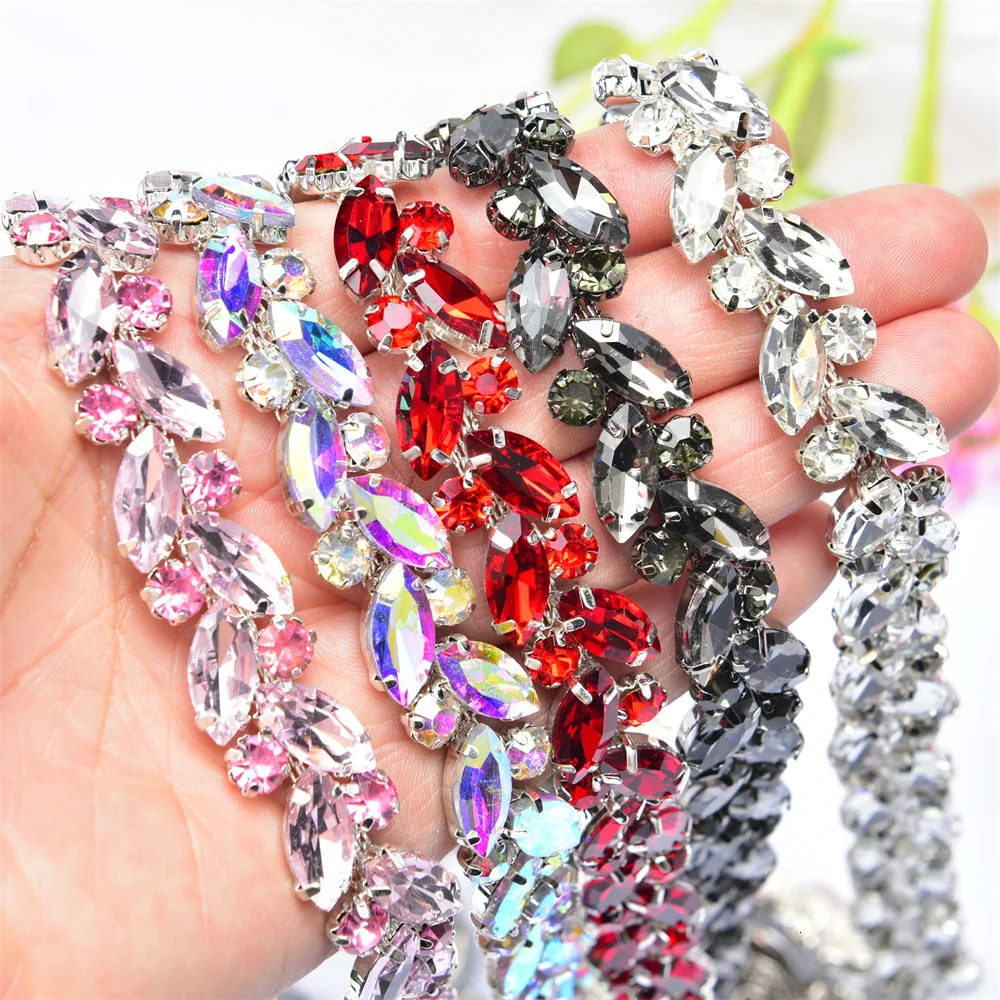 1 Yard Dense Horse Eye Crystal Diamond Applique Chain Glass Rhinestone Trim Sew On Clothing Diy Decorations Jewelry Accessories 250420