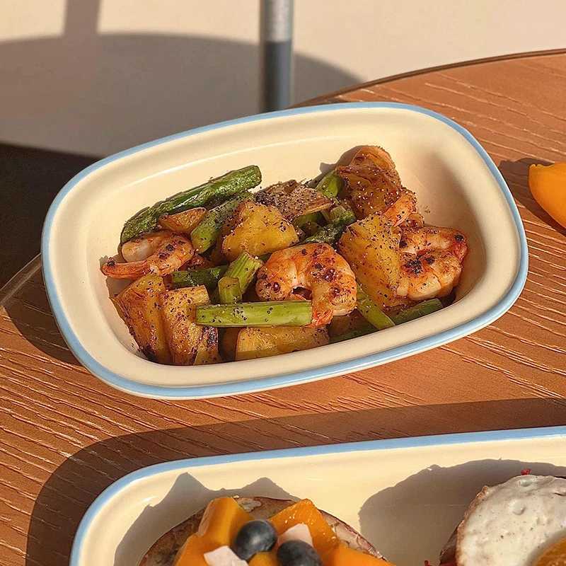 Luxury Korean Style Letter Printing Ceramic Tableware Contrast Colours Yoghurt Bowl Round Breakfast Plate Rectangar Dinner Dish Y251129