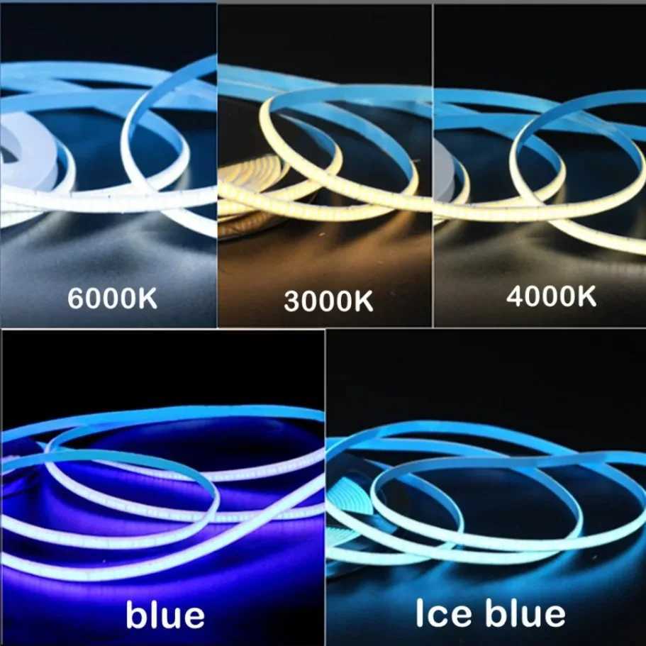 DC 5V/12V USB COB Strip 5mm 400Leds/M White/Ice Blue/Neutral light/Warm Flexible Ribbon Rope Night Lamp TV Backlight LED Strip M251129