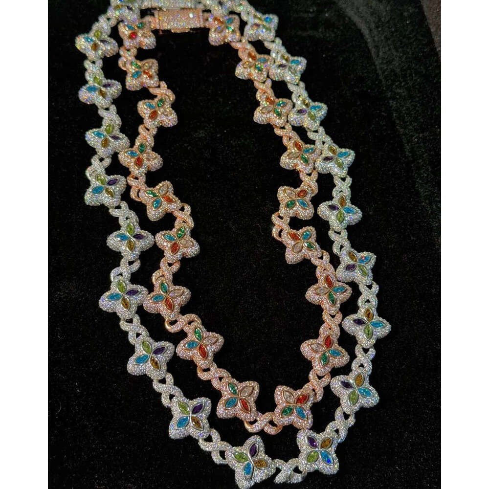 VVS Moissanite Yu Ying Custom Marquise Cut Fancy Color Silicon Stone Real Gold Plated S925 Silver Cuban Chain Necklace Hip Hop Jewelry