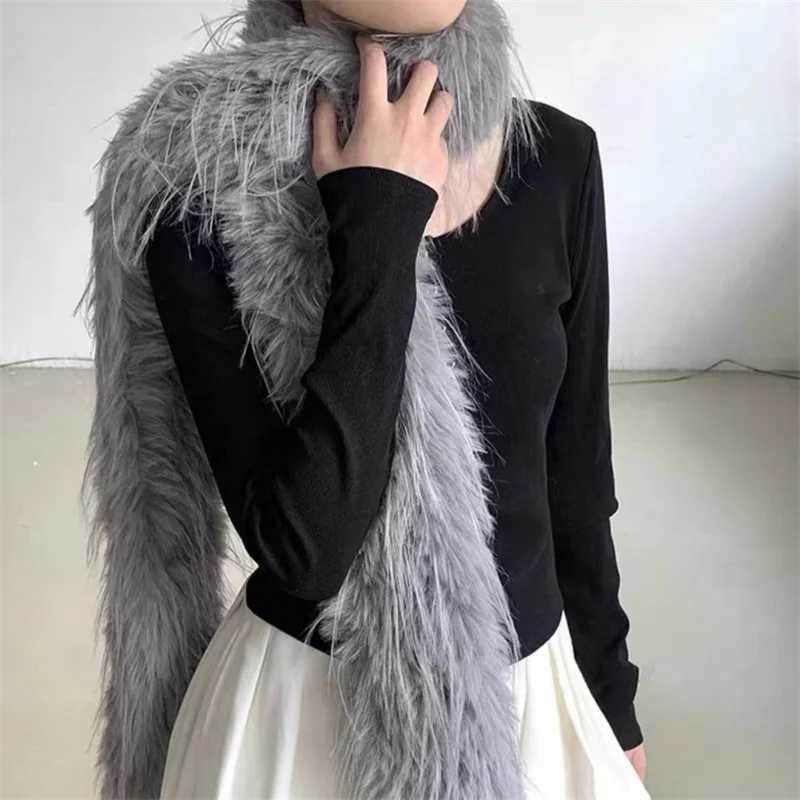 Korean Designer Runway Style Thick Scarf Fashionable Plush Long Strip Scarf Womens Imitation Mink Fur Y2K Girl Scarf for WarmJ251129