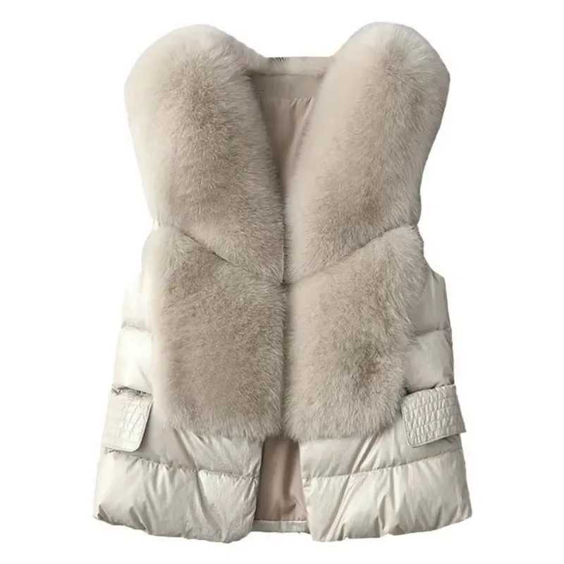 New Autumn Winter Short Sleeveless Down Jacket Women Iimitation Fox Fur Vest Coat Female Cotton Waistcoat Casual Tops OuterwearT251129