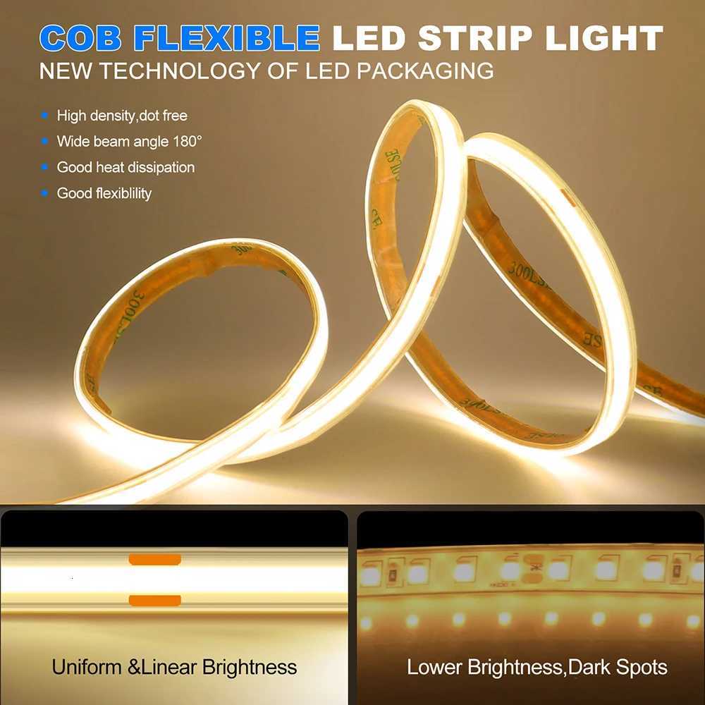 5M 10M 12V 24V COB LED Strip Light IP67 Waterproof DC Plug/2Pin Wire RA90 480LEDs/m Hight Bright Flexible Tape 3000K 4000K 6000K M251129