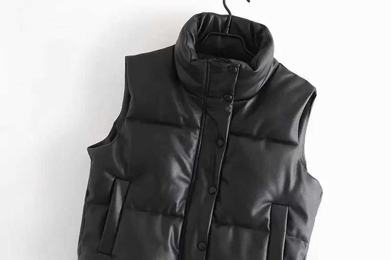 Autumn Winter PU Leather Coat Women Black Stand Collar Vests Women Fashion Zipper Elegant Short Vests Female LadiesT251129