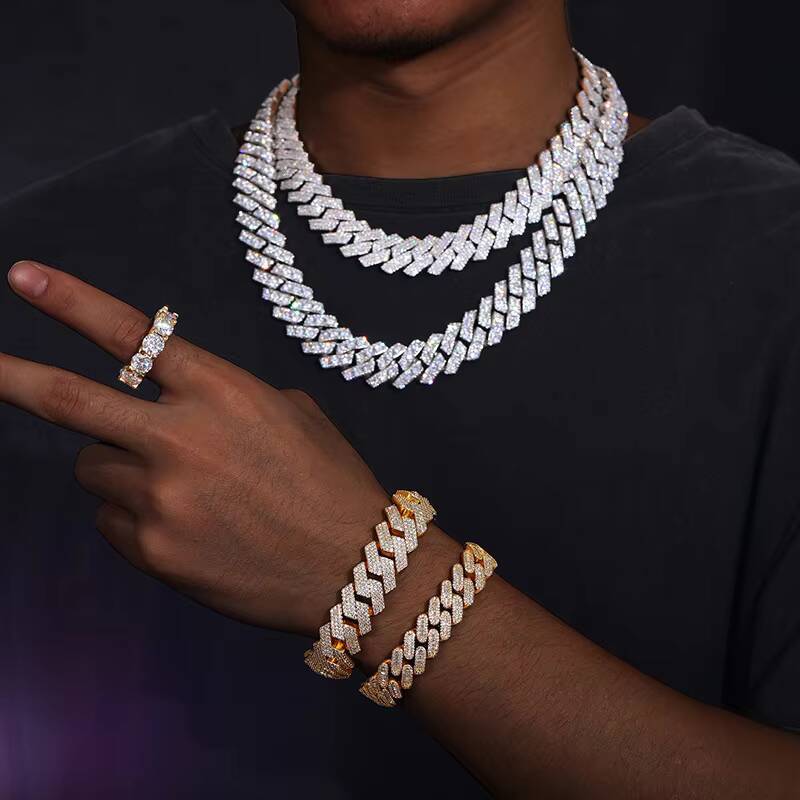 18mm Triple Row Diamond Shaped Cuban Link Chain Micro Paved CZ Wholesale Hip Hop Iced Out Necklace for Men Brass
