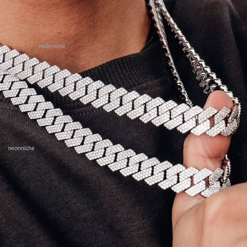 Wholesale Hip Hop Jewelry 3 Rows VVS Dia S Sterling Sier Miami Iced Out 15MM Moissanite Cuban Link Chain